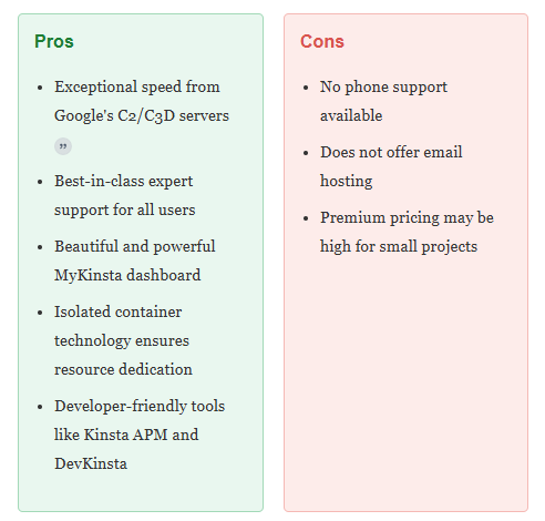 kinsta pros and cons