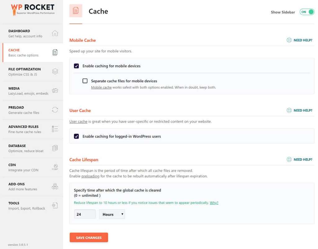wp rocket cache